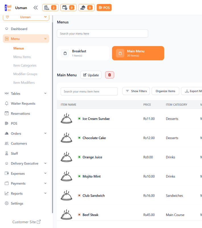 Effortless Menu Management